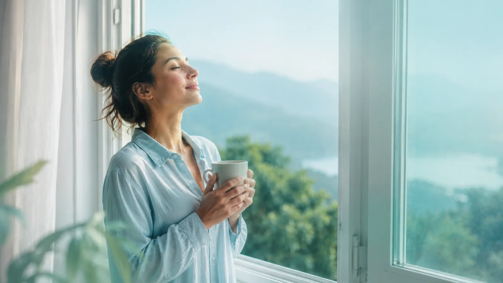 Ruhiger Morgen am offenen Fenster