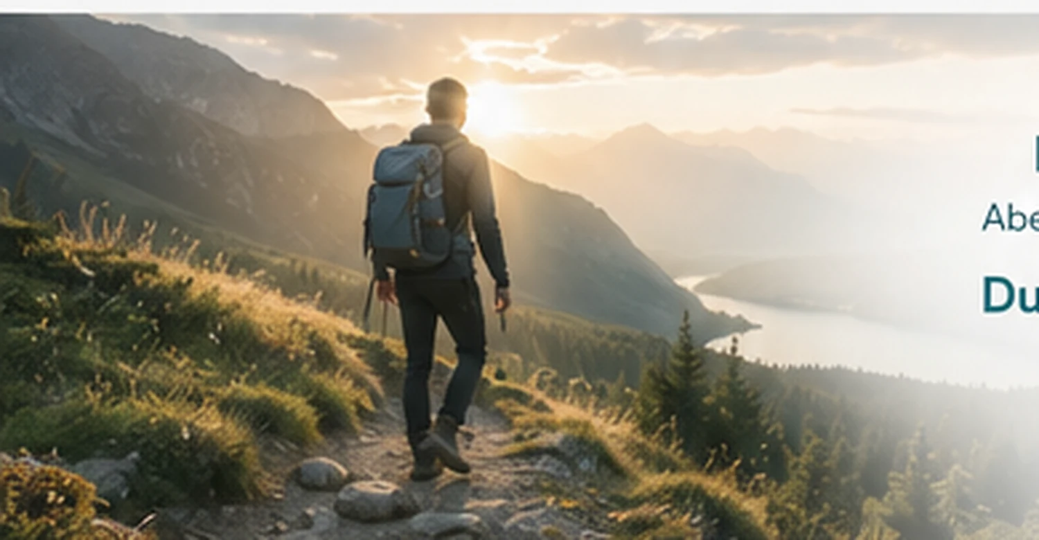 Wanderer auf einem ansteigenden Weg als Symbol für einen machbaren Weg
